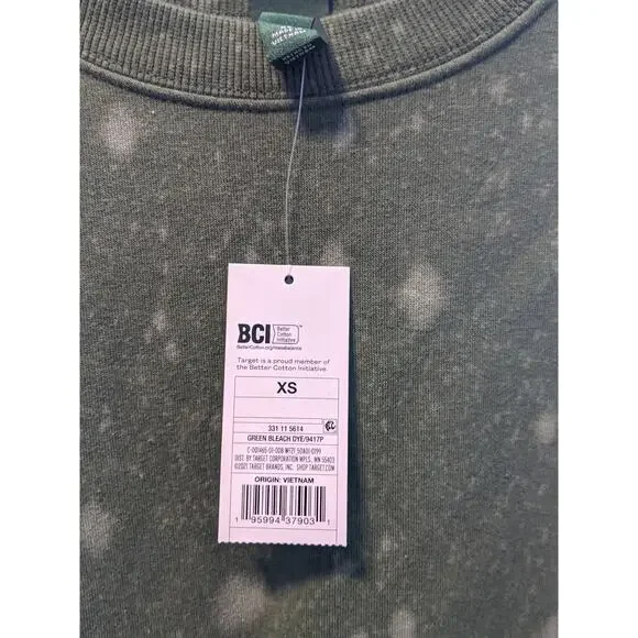 Oversized Sweatshirt Bleach Spots Wild Fable Green Tie-Dye XS Lounge Casual Cozy - Picture 5 of 8